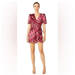 NWT Misa‎ Los Angeles Amina Pleated Draped Satin Mini Wrap Dress Sz Small $325